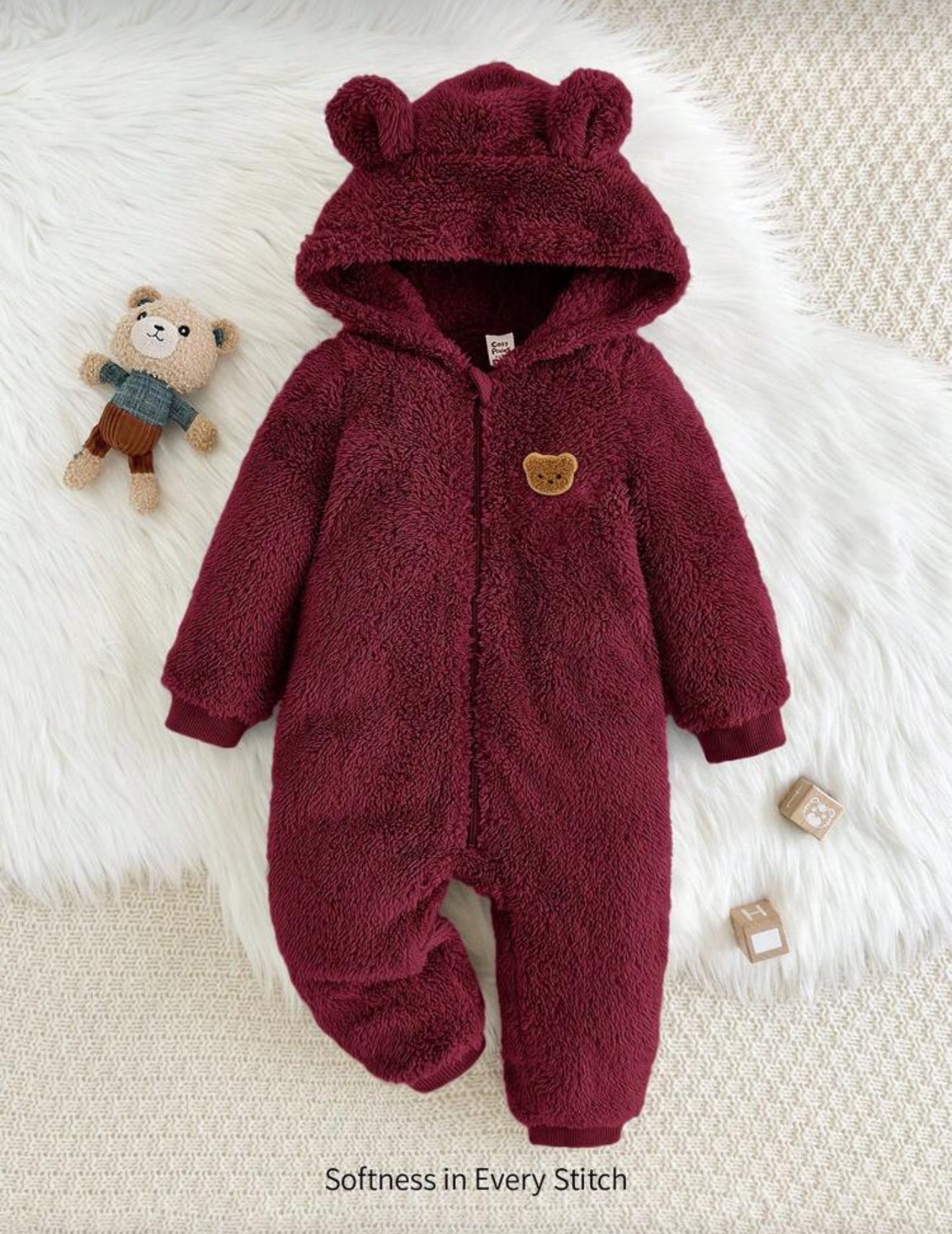 Cozy Pixies Baby Boy Hooded Rabbit Ear Fleece Jumpsuit for Autumn Winter