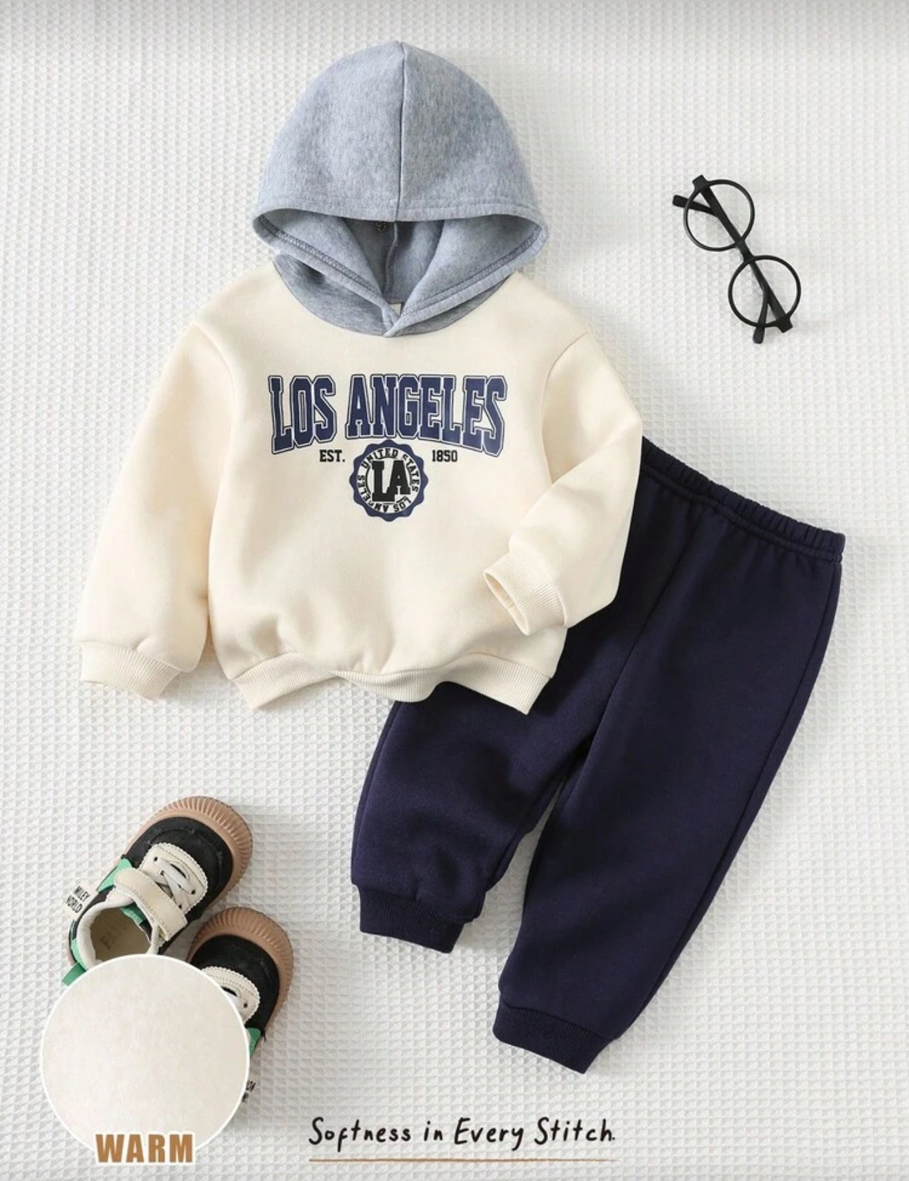 Cozy Pixies 2pcs Baby Boy Letter Print Soft Knit Hoodie Sweatshirt and Pants Set