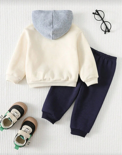 Cozy Pixies 2pcs Baby Boy Letter Print Soft Knit Hoodie Sweatshirt and Pants Set