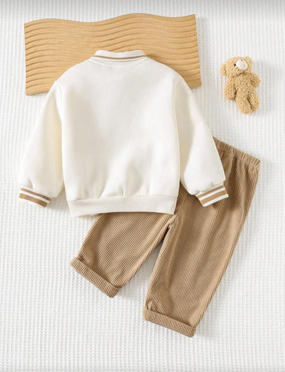 Cozy Pixies 2pcs Baby Boy Cartoon Bear Knit Pullover Sweatshirt and Pants Set