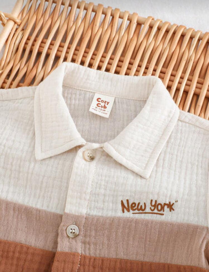 Cozy Pixies 2pcs Baby Boy Color Block Lapel Short Sleeve Top and Shorts Set