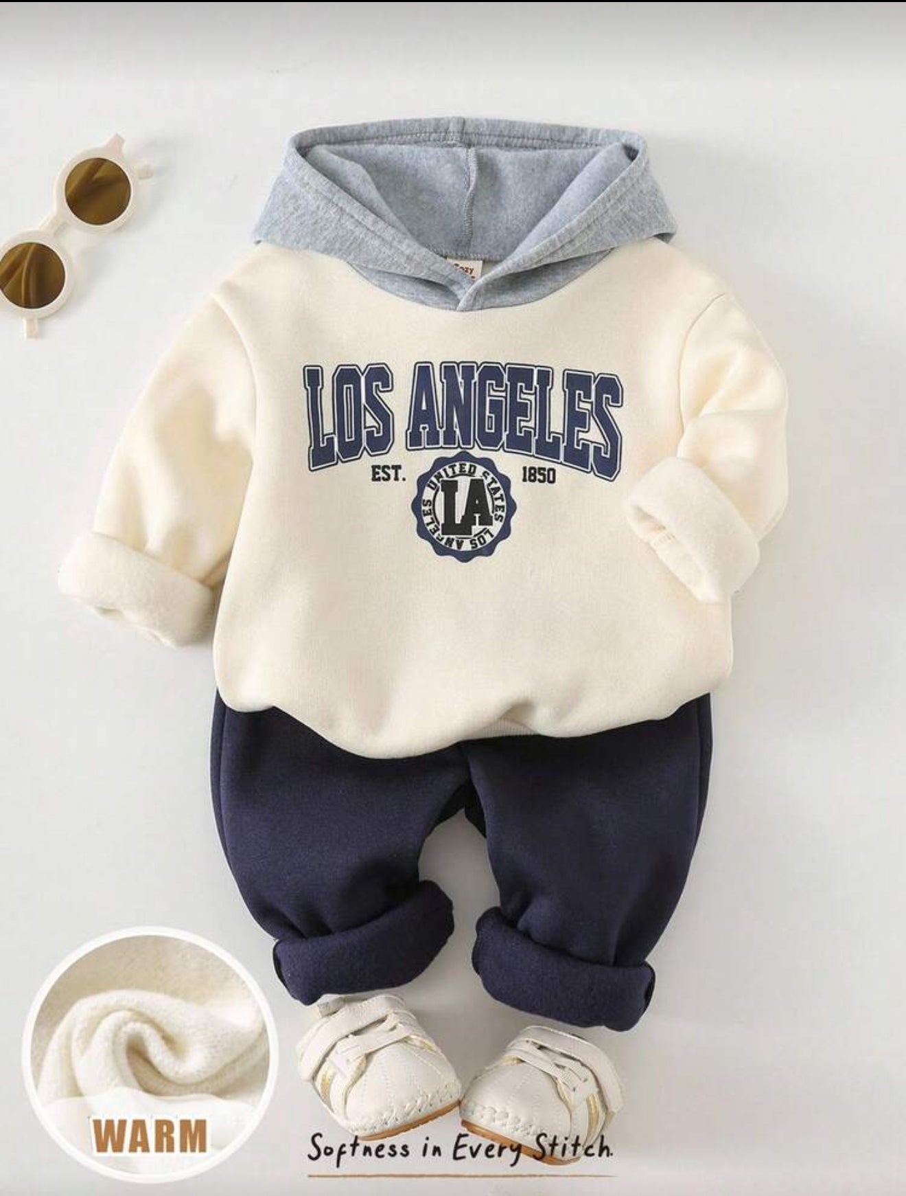 Cozy Pixies 2pcs Baby Boy Letter Print Soft Knit Hoodie Sweatshirt and Pants Set