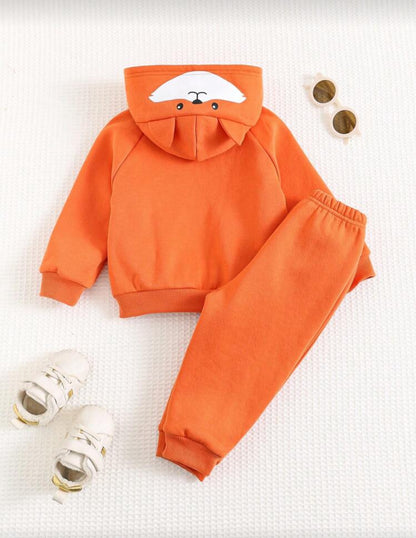 Cozy Pixies 2pcs Baby Boy
Cartoon Fox Ear Hoodie Jacket And Jogger Pants Set Fall Winter