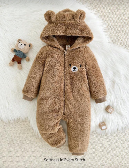Cozy Pixies Baby Boy Hooded Rabbit Ear Fleece Jumpsuit for Autumn Winter