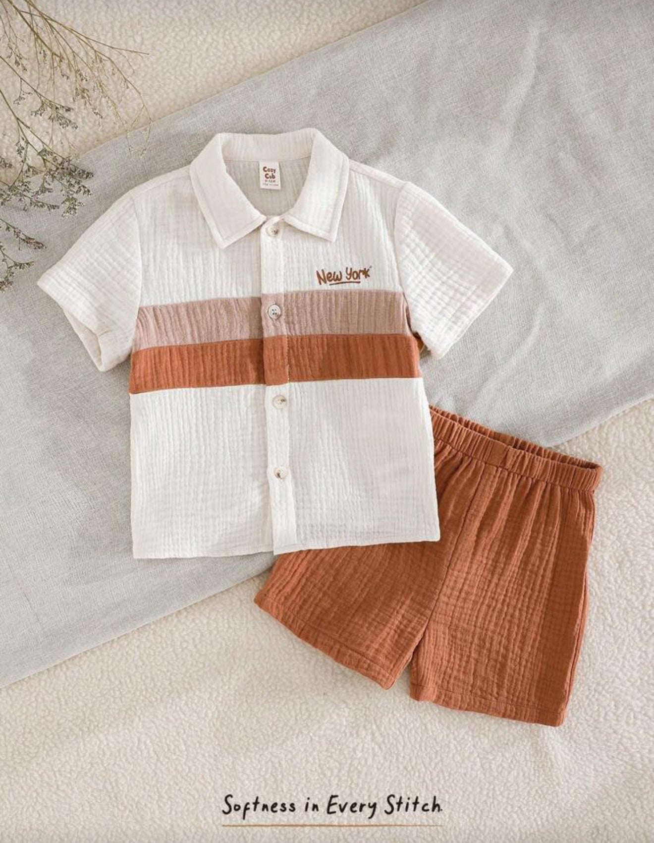 Cozy Pixies 2pcs Baby Boy Color Block Lapel Short Sleeve Top and Shorts Set