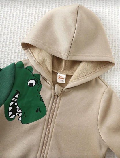 Cozy Pixies Baby Boy Autumn Winter Dinosaur Hooded Jacket and Elastic Waist Pants Set
