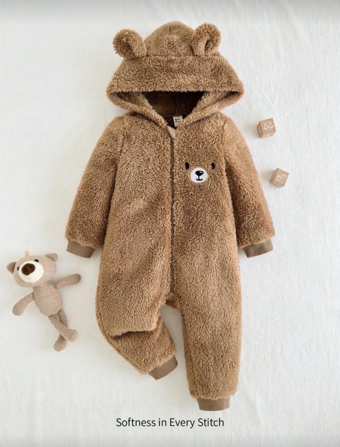 Cozy Pixies Baby Boy Hooded Rabbit Ear Fleece Jumpsuit for Autumn Winter