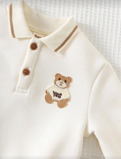 Cozy Pixies 2pcs Baby Boy Cartoon Bear Knit Pullover Sweatshirt and Pants Set