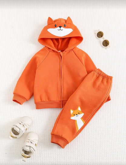 Cozy Pixies 2pcs Baby Boy
Cartoon Fox Ear Hoodie Jacket And Jogger Pants Set Fall Winter