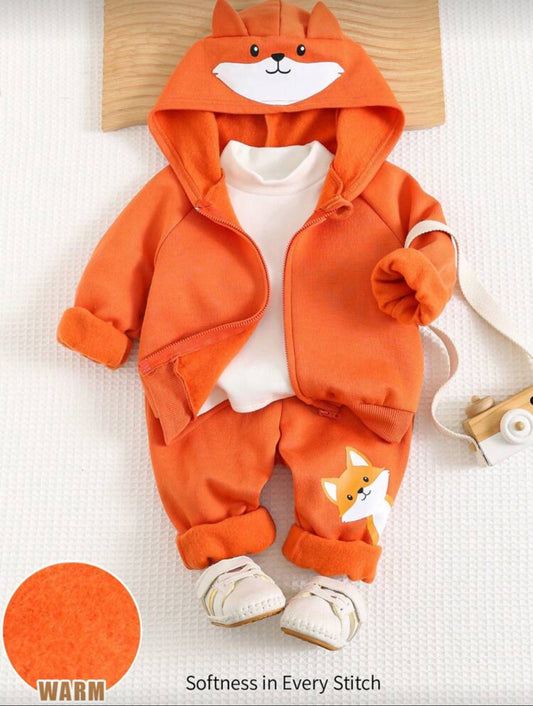 Cozy Pixies 2pcs Baby Boy
Cartoon Fox Ear Hoodie Jacket And Jogger Pants Set Fall Winter