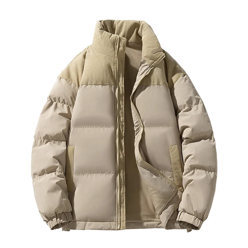 ANSZKTN 2025 Men's Windproof Corduroy Polyester Bomber Jacket Single Breasted Letter Casual Long Autumn Coat Garment Dyed