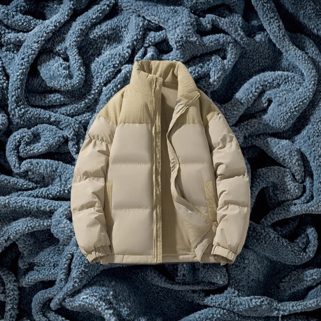 ANSZKTN 2025 Men's Windproof Corduroy Polyester Bomber Jacket Single Breasted Letter Casual Long Autumn Coat Garment Dyed