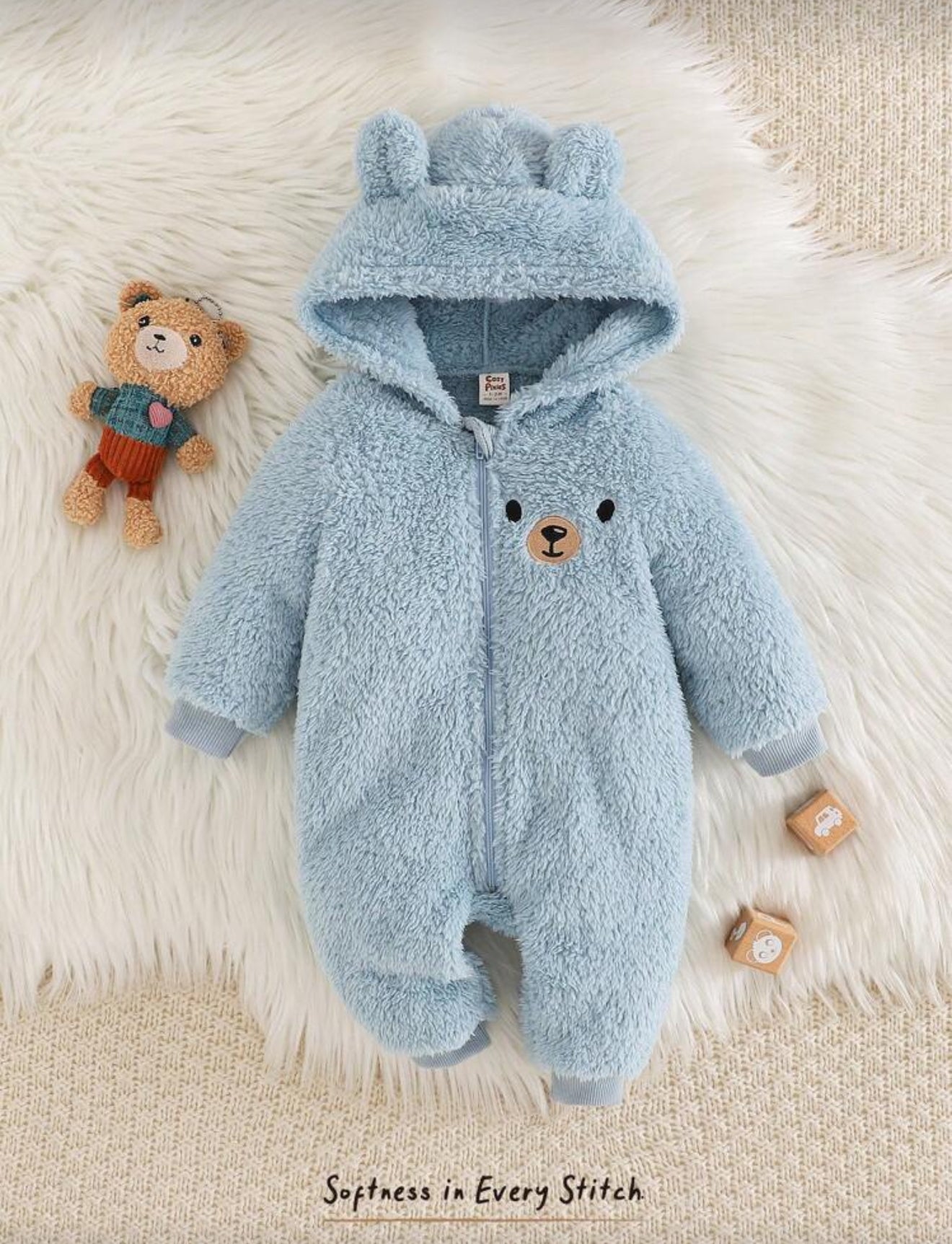 Cozy Pixies Baby Boy Hooded Rabbit Ear Fleece Jumpsuit for Autumn Winter