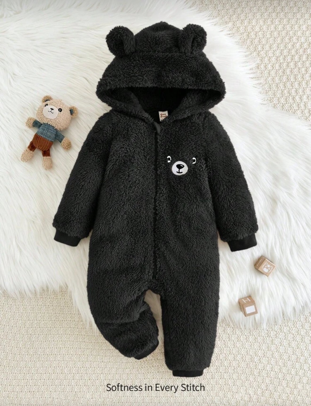 Cozy Pixies Baby Boy Hooded Rabbit Ear Fleece Jumpsuit for Autumn Winter