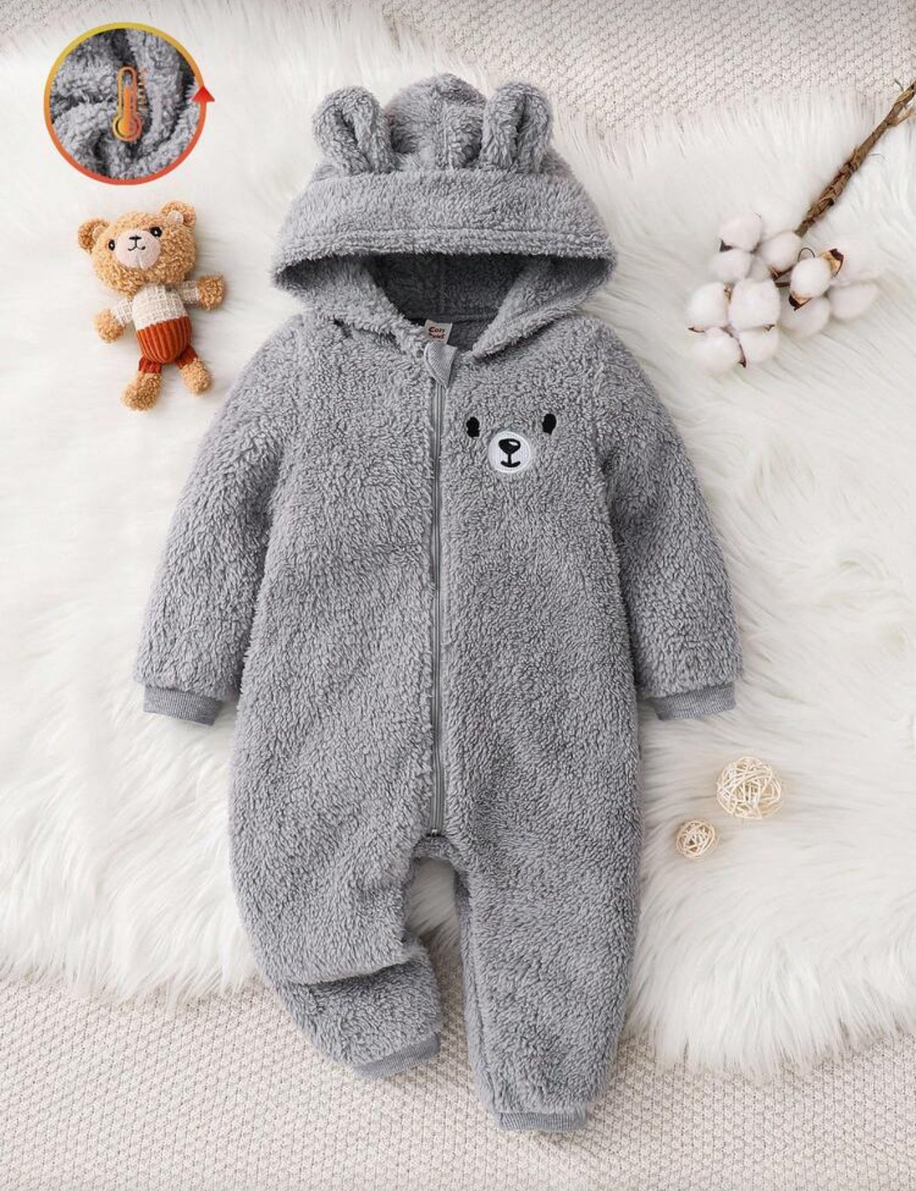 Cozy Pixies Baby Boy Hooded Rabbit Ear Fleece Jumpsuit for Autumn Winter