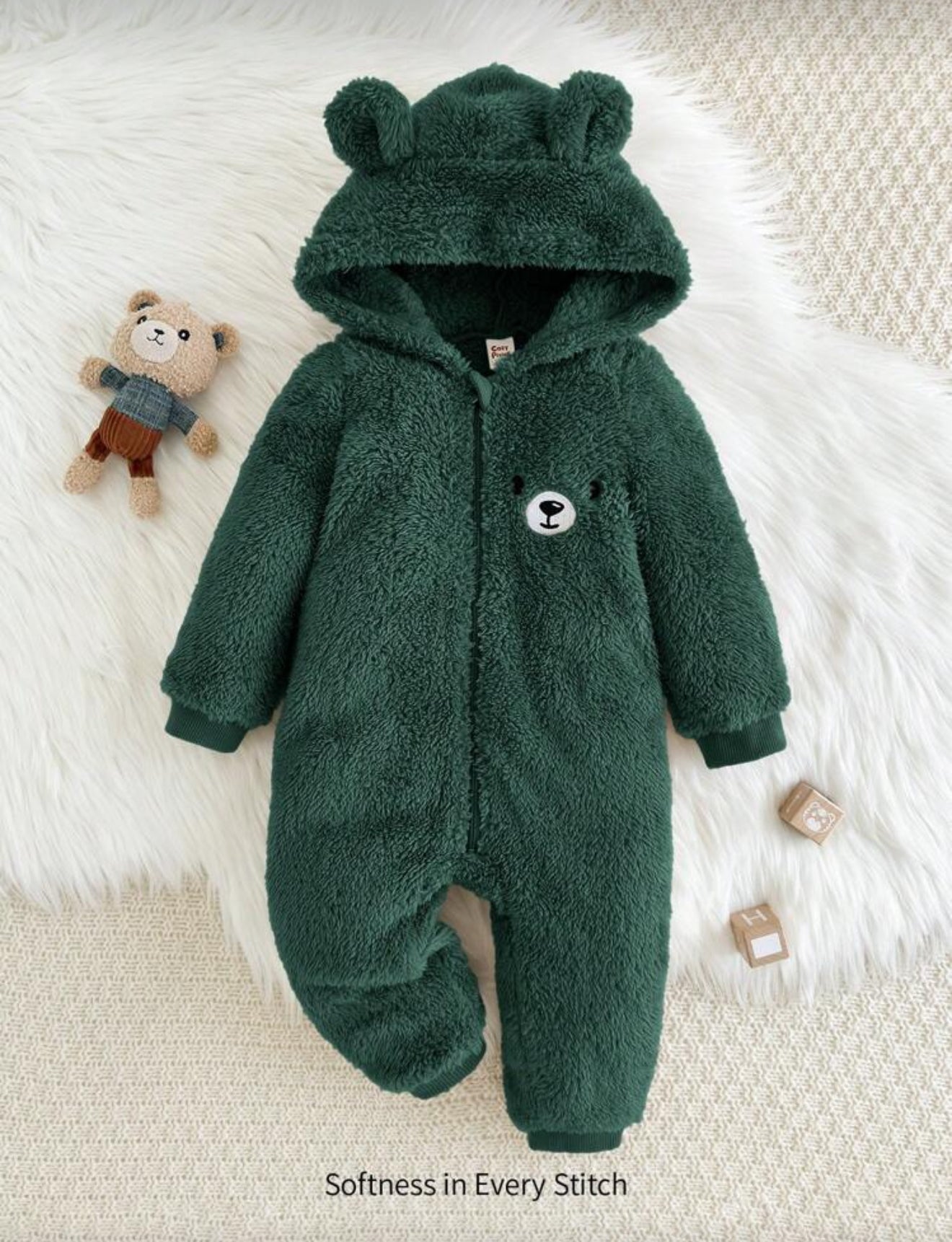 Cozy Pixies Baby Boy Hooded Rabbit Ear Fleece Jumpsuit for Autumn Winter