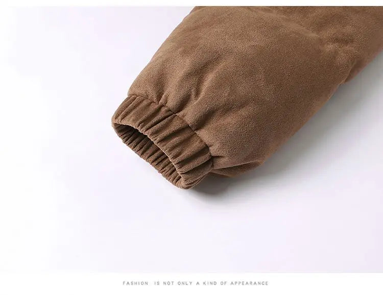 Thicken Warm Winter Jacket Men Women Suede Fabric Stand Collar Cotton Padded  Jacket Casual Loose Solid Windproof Bread Coats