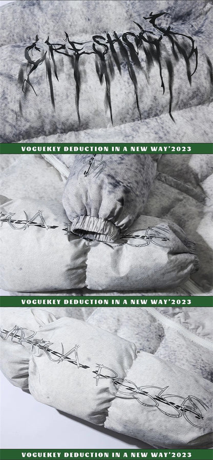 Winter Tie Dye Parka Men Harajuku Thick Padded Jacket Coat Men Oversized Hip Hop Streetwear Letter Print Zip Up Jackets Unisex