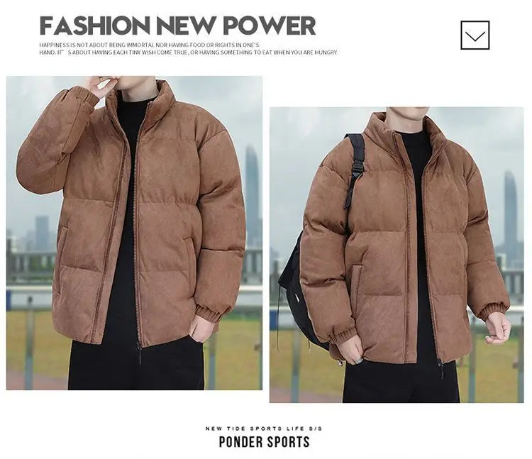 Thicken Warm Winter Jacket Men Women Suede Fabric Stand Collar Cotton Padded  Jacket Casual Loose Solid Windproof Bread Coats