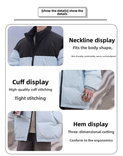 Thickened down Jacket Winter Warm Casual Outerwear for Couples Duck Feather New Youth Fashionable Short Sleeve Hooded A- Line