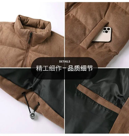 Thicken Warm Winter Jacket Men Women Suede Fabric Stand Collar Cotton Padded  Jacket Casual Loose Solid Windproof Bread Coats