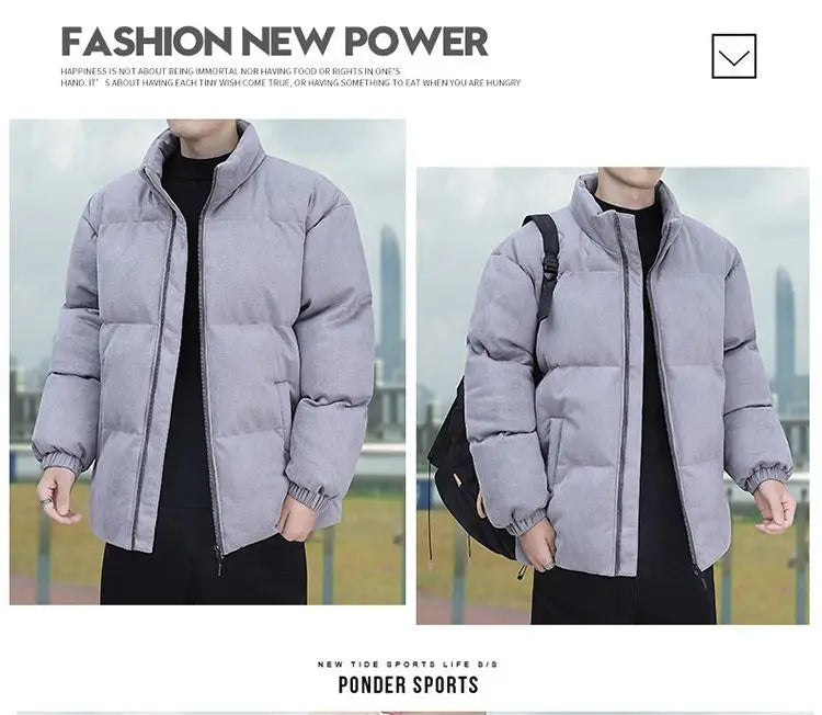 Thicken Warm Winter Jacket Men Women Suede Fabric Stand Collar Cotton Padded  Jacket Casual Loose Solid Windproof Bread Coats