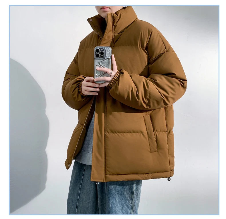 5 Colors Winter Warm Men's Puffer Jacket Loose Couple Outdoor Coat Thick Parkas Zipper Stand Collar Male Padded Down Outwear