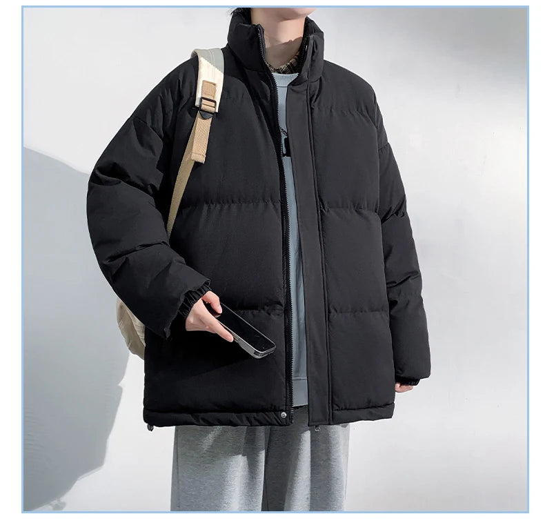 5 Colors Winter Warm Men's Puffer Jacket Loose Couple Outdoor Coat Thick Parkas Zipper Stand Collar Male Padded Down Outwear