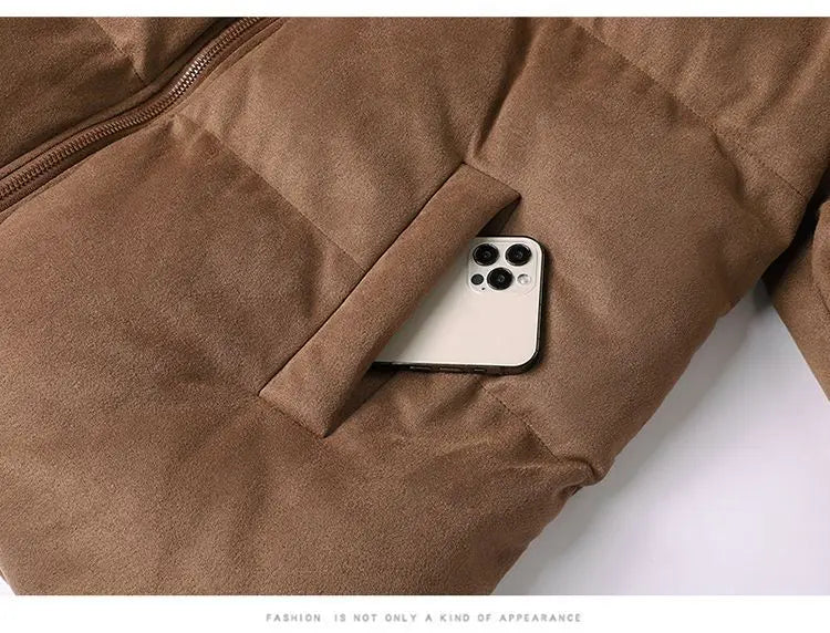 Thicken Warm Winter Jacket Men Women Suede Fabric Stand Collar Cotton Padded  Jacket Casual Loose Solid Windproof Bread Coats