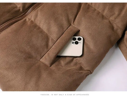 Thicken Warm Winter Jacket Men Women Suede Fabric Stand Collar Cotton Padded  Jacket Casual Loose Solid Windproof Bread Coats