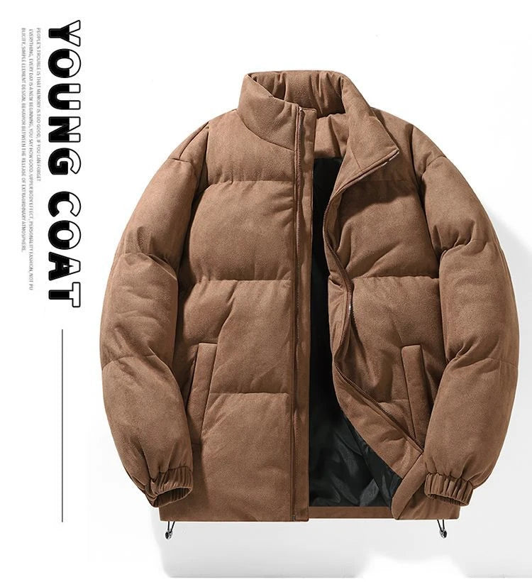 Thicken Warm Winter Jacket Men Women Suede Fabric Stand Collar Cotton Padded  Jacket Casual Loose Solid Windproof Bread Coats