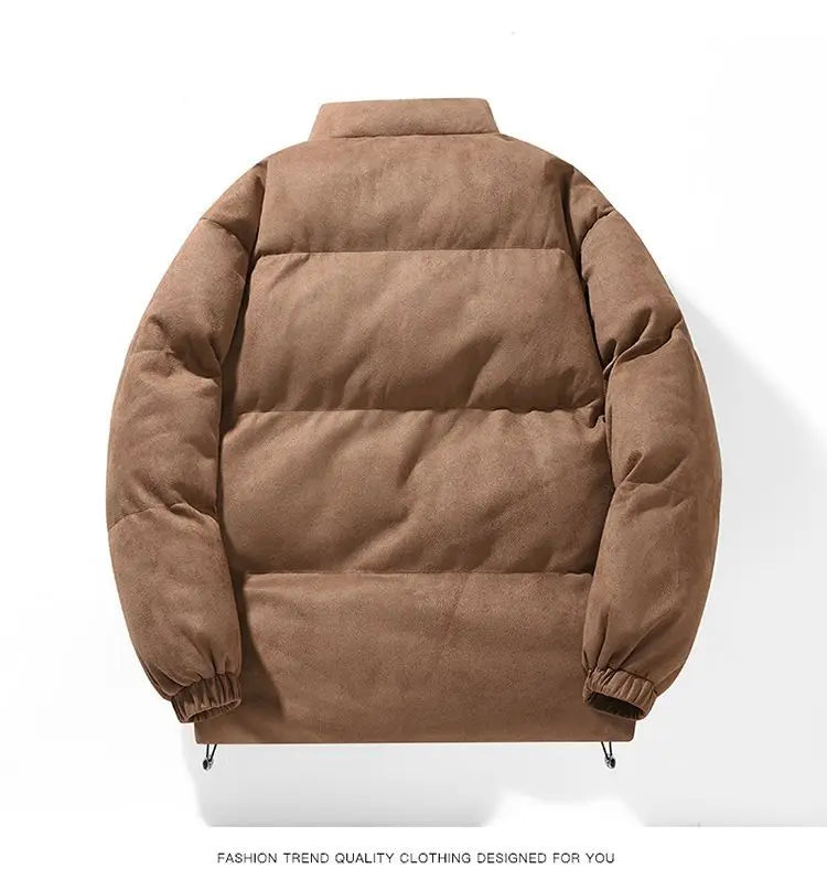 Thicken Warm Winter Jacket Men Women Suede Fabric Stand Collar Cotton Padded  Jacket Casual Loose Solid Windproof Bread Coats