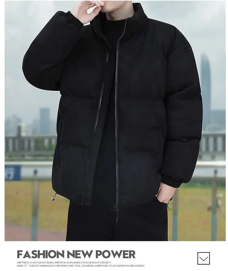 Thicken Warm Winter Jacket Men Women Suede Fabric Stand Collar Cotton Padded  Jacket Casual Loose Solid Windproof Bread Coats