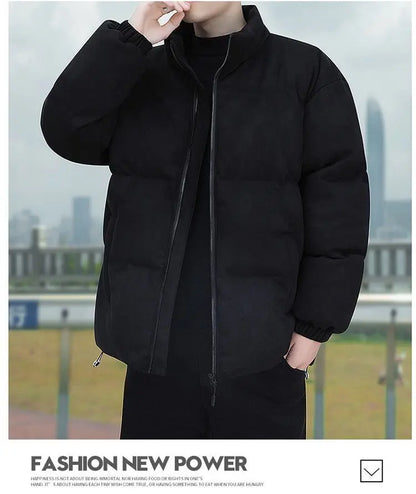 Thicken Warm Winter Jacket Men Women Suede Fabric Stand Collar Cotton Padded  Jacket Casual Loose Solid Windproof Bread Coats