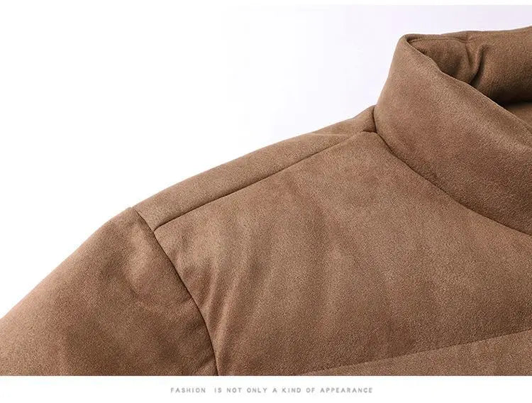 Thicken Warm Winter Jacket Men Women Suede Fabric Stand Collar Cotton Padded  Jacket Casual Loose Solid Windproof Bread Coats