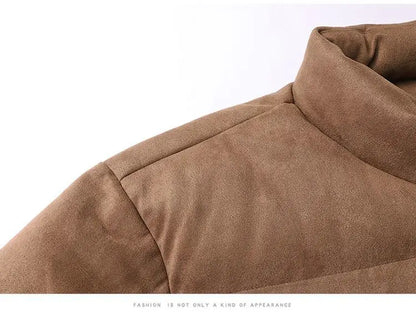 Thicken Warm Winter Jacket Men Women Suede Fabric Stand Collar Cotton Padded  Jacket Casual Loose Solid Windproof Bread Coats
