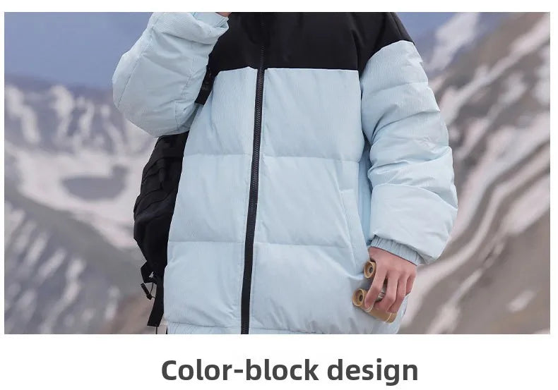 Thickened down Jacket Winter Warm Casual Outerwear for Couples Duck Feather New Youth Fashionable Short Sleeve Hooded A- Line