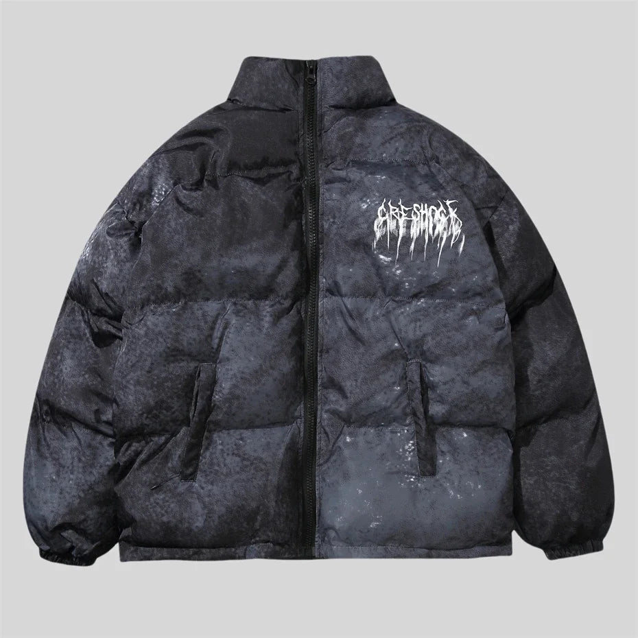 Winter Tie Dye Parka Men Harajuku Thick Padded Jacket Coat Men Oversized Hip Hop Streetwear Letter Print Zip Up Jackets Unisex