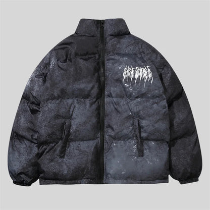 Winter Tie Dye Parka Men Harajuku Thick Padded Jacket Coat Men Oversized Hip Hop Streetwear Letter Print Zip Up Jackets Unisex