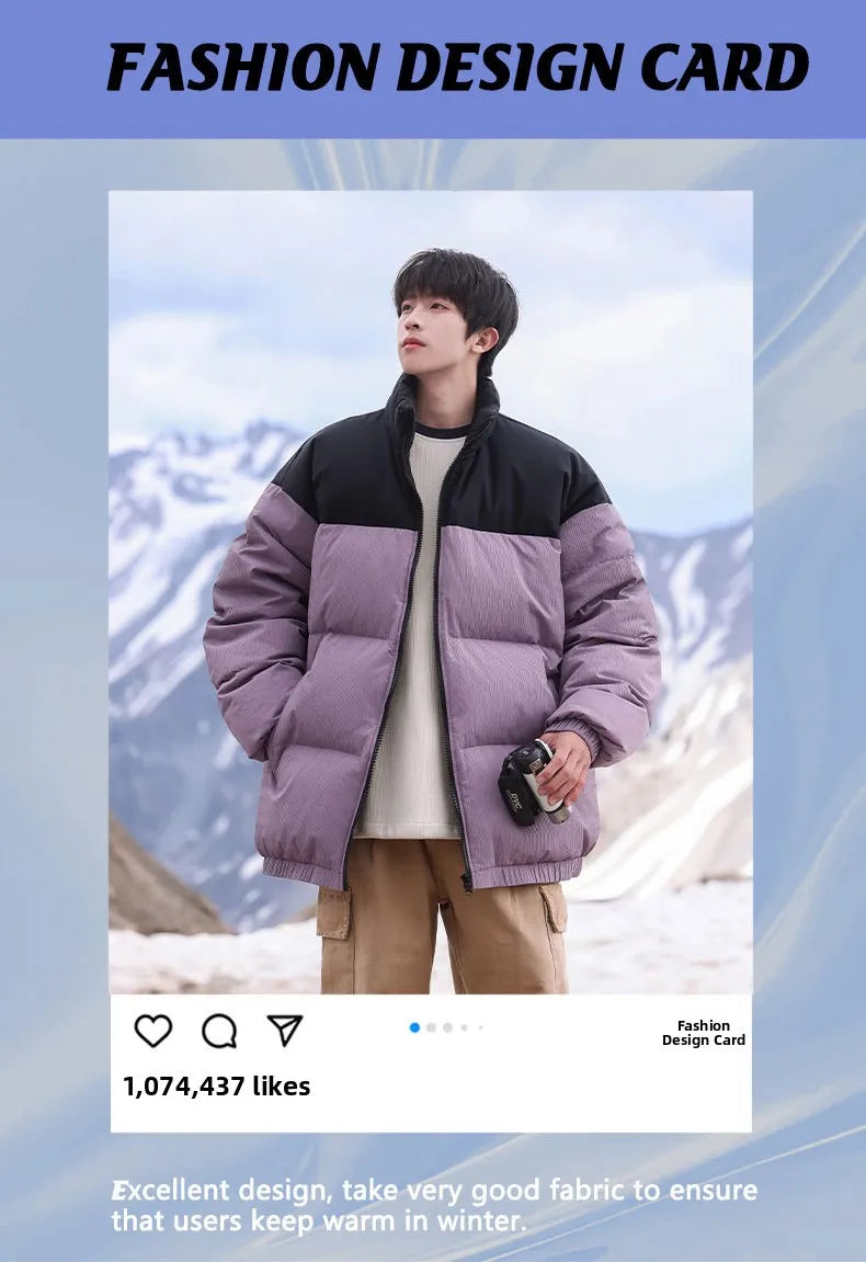 Thickened down Jacket Winter Warm Casual Outerwear for Couples Duck Feather New Youth Fashionable Short Sleeve Hooded A- Line