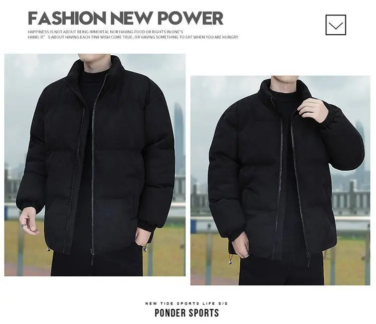 Thicken Warm Winter Jacket Men Women Suede Fabric Stand Collar Cotton Padded  Jacket Casual Loose Solid Windproof Bread Coats