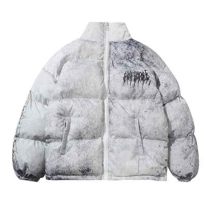 Winter Tie Dye Parka Men Harajuku Thick Padded Jacket Coat Men Oversized Hip Hop Streetwear Letter Print Zip Up Jackets Unisex