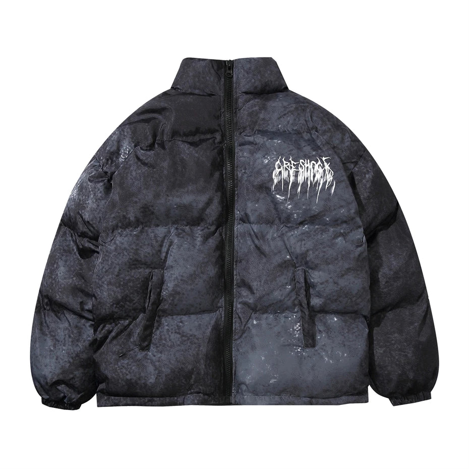 Winter Tie Dye Parka Men Harajuku Thick Padded Jacket Coat Men Oversized Hip Hop Streetwear Letter Print Zip Up Jackets Unisex