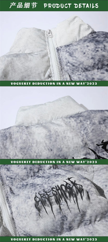 Winter Tie Dye Parka Men Harajuku Thick Padded Jacket Coat Men Oversized Hip Hop Streetwear Letter Print Zip Up Jackets Unisex