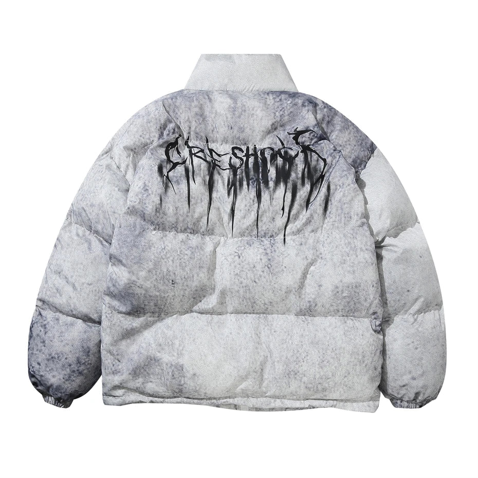 Winter Tie Dye Parka Men Harajuku Thick Padded Jacket Coat Men Oversized Hip Hop Streetwear Letter Print Zip Up Jackets Unisex