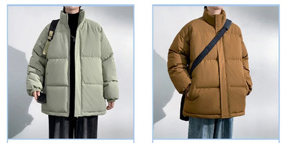 5 Colors Winter Warm Men's Puffer Jacket Loose Couple Outdoor Coat Thick Parkas Zipper Stand Collar Male Padded Down Outwear