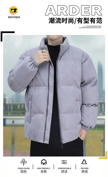 Thicken Warm Winter Jacket Men Women Suede Fabric Stand Collar Cotton Padded  Jacket Casual Loose Solid Windproof Bread Coats
