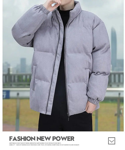 Thicken Warm Winter Jacket Men Women Suede Fabric Stand Collar Cotton Padded  Jacket Casual Loose Solid Windproof Bread Coats