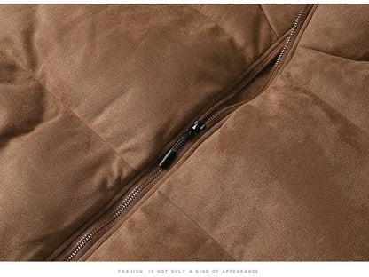 Thicken Warm Winter Jacket Men Women Suede Fabric Stand Collar Cotton Padded  Jacket Casual Loose Solid Windproof Bread Coats