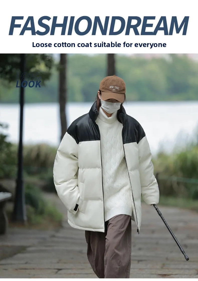 New Style Couple's Autumn-winter Short-sleeved Cotton Coat for Men, Long Collar, Warm Cotton Coat for Men Men's Jacket